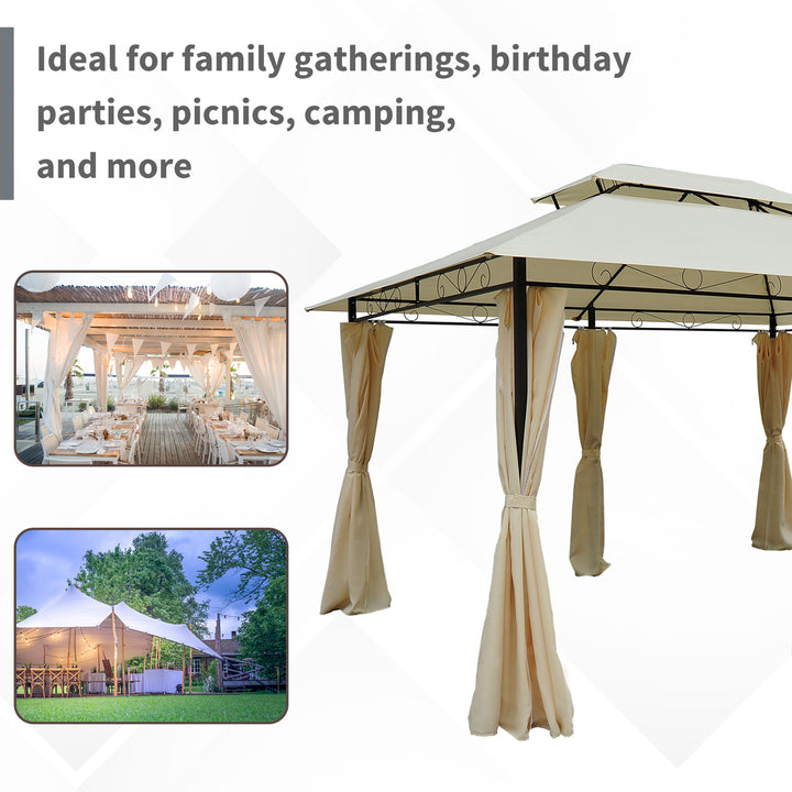 Outsunny 13' x 10' Soft-top Gazebo Patio Steel Canopy Portable Party Event with Double Canopy Roof, Curtains, Cream White