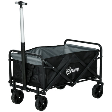 Outsunny Steel Frame Folding Garden Cart, Collapsible Wagon with Telescopic Handle and All-Terrain Wheels