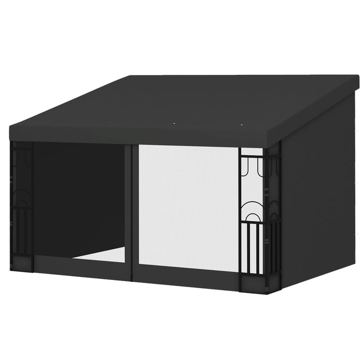 Outsunny 10' x 13' Wall Pergola, Outdoor Gazebo with 2 Curtains and 2 Nettings, UV Resistant, for Patio, Deck, Dark Grey