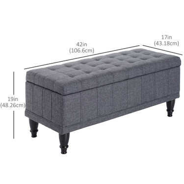HOMCOM Storage Ottoman, Linen Fabric End of Bed Bench with Soft Close Lid, Button Tufted Storage Bench for Living Room, Entryway or Bedroom, 42" x 17" x 19", Grey