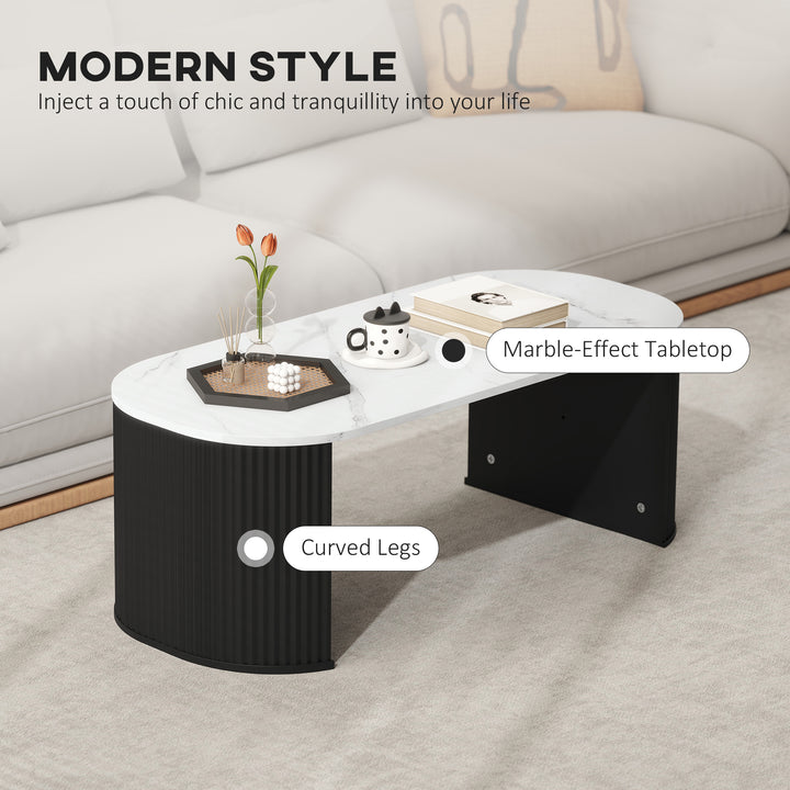 HOMCOM Coffee Table, Modern Marble-Effect Living Room Table with Round Corners and Thicken Legs, Black