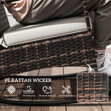 Outsunny 3 Piece Rocking Bistro Set, Wicker Patio Furniture with 3-Level Reclining High Back Rocking Chair and Glass Table, White