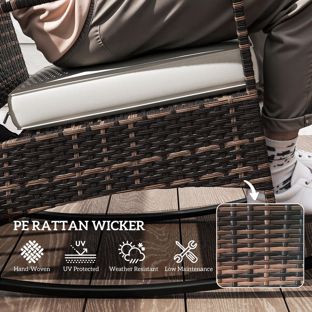 Outsunny 3 Piece Rocking Bistro Set, Wicker Patio Furniture with 3-Level Reclining High Back Rocking Chair and Glass Table, White