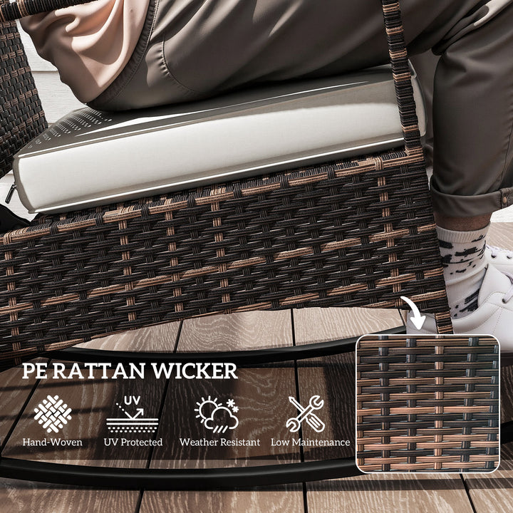 Outsunny 3 Piece Rocking Bistro Set, Wicker Patio Furniture with 3-Level Reclining High Back Rocking Chair and Glass Table, White