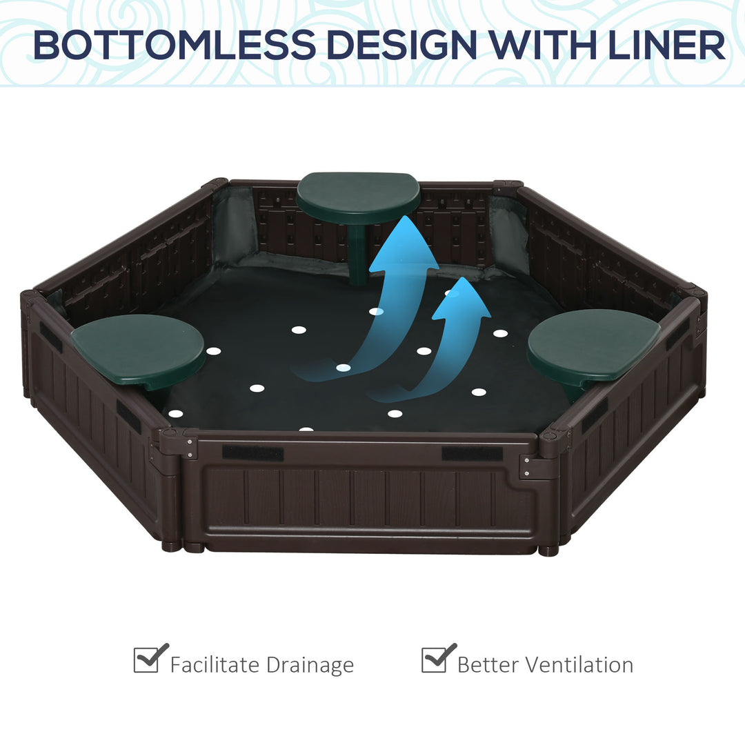 Outsunny DIY Kids Sandbox with Waterproof Oxford Cover, Sand Playset Station with Bottom Fabric Liner, for 3-12 Years Old, Outdoor Indoor Backyard, Brown