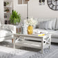 HOMCOM Farmhouse Coffee Table with Tempered Glass Table Top, 2-tier Center Table with Bottom Storage Shelf for Living Room, Bedroom