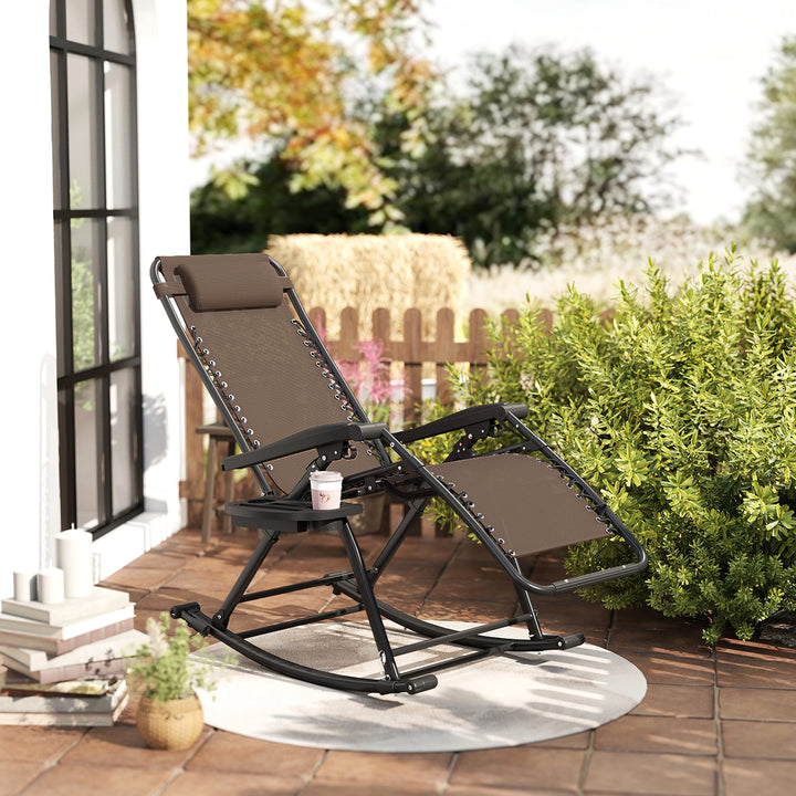 Outsunny 2 in 1 Adjustable Zero Gravity Reclining Lounge Chair Garden Recliner and Rocker Foldable Sun Lounger Napping Seat w/ Headrest & Tray Grey