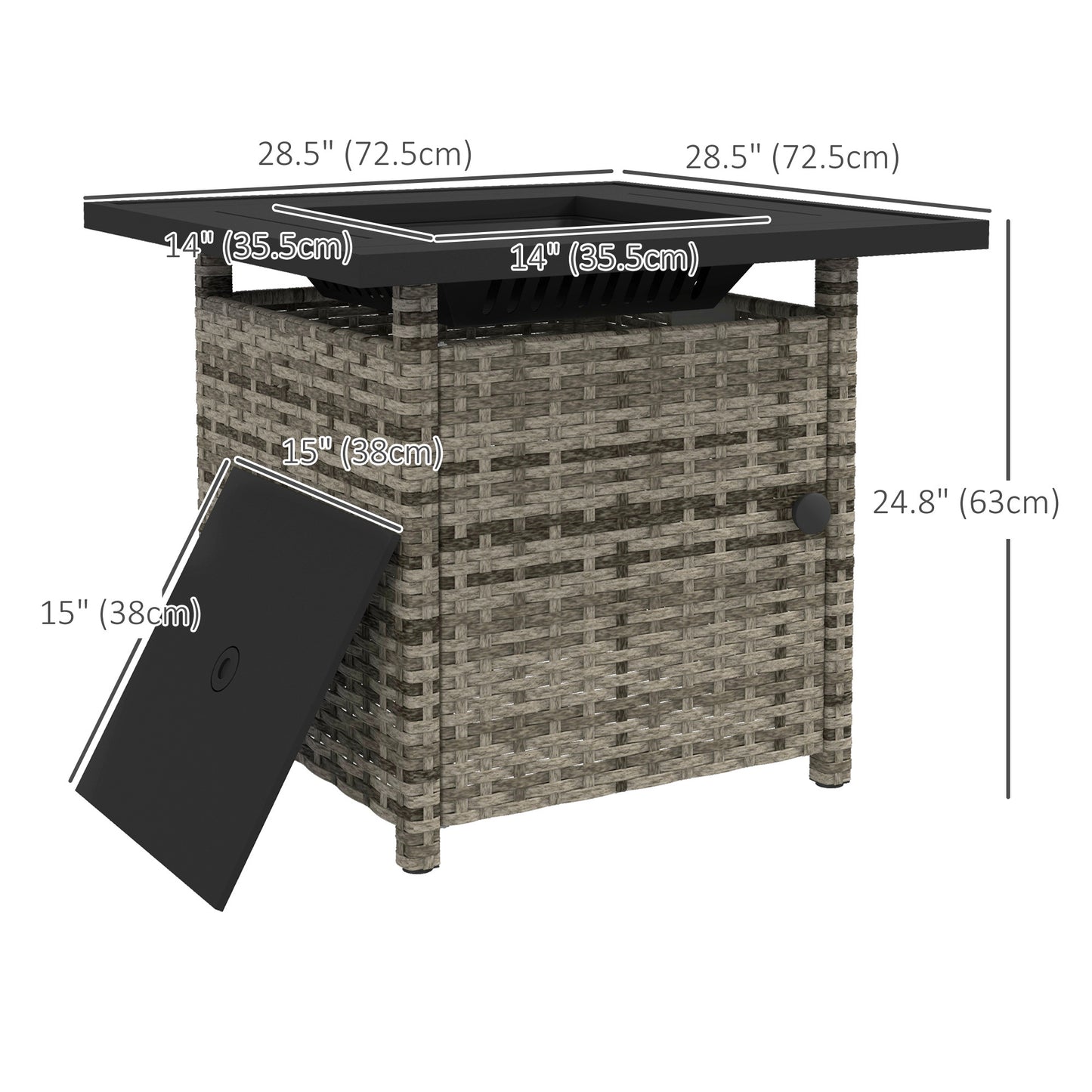 Outsunny Outdoor PE Rattan Propane Fire Pit Table, 50,000 BTU Pulse-Ignition Wicker Fire Table, Mixed Grey