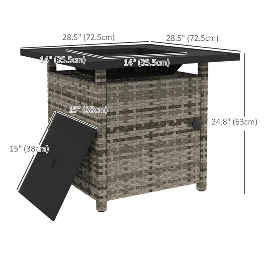 Outsunny Outdoor PE Rattan Propane Fire Pit Table, 50,000 BTU Pulse-Ignition Wicker Fire Table, Mixed Grey