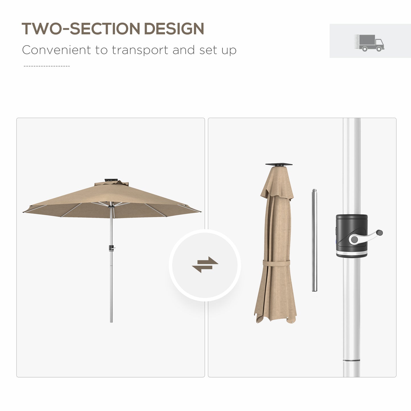 Outsunny LED Patio Umbrella, Lighted Deck Umbrella with 4 Lighting Modes, Solar & USB Charging, Charcoal Grey