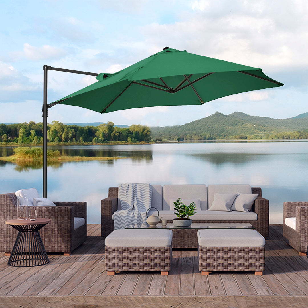 Outsunny 8.5FT Outdoor Cantilever Roma Parasol with 360° Rotation and Cross Base, Offset Patio Umbrella for Garden, Dark Grey