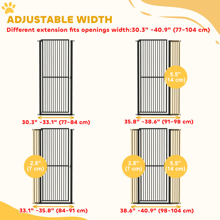 PawHut 59" Extra Tall Cat Gate, 30"-41" Pet Gate with 2.8" and 5.5" Extensions, for Doorway, Hallway, Stairway, White