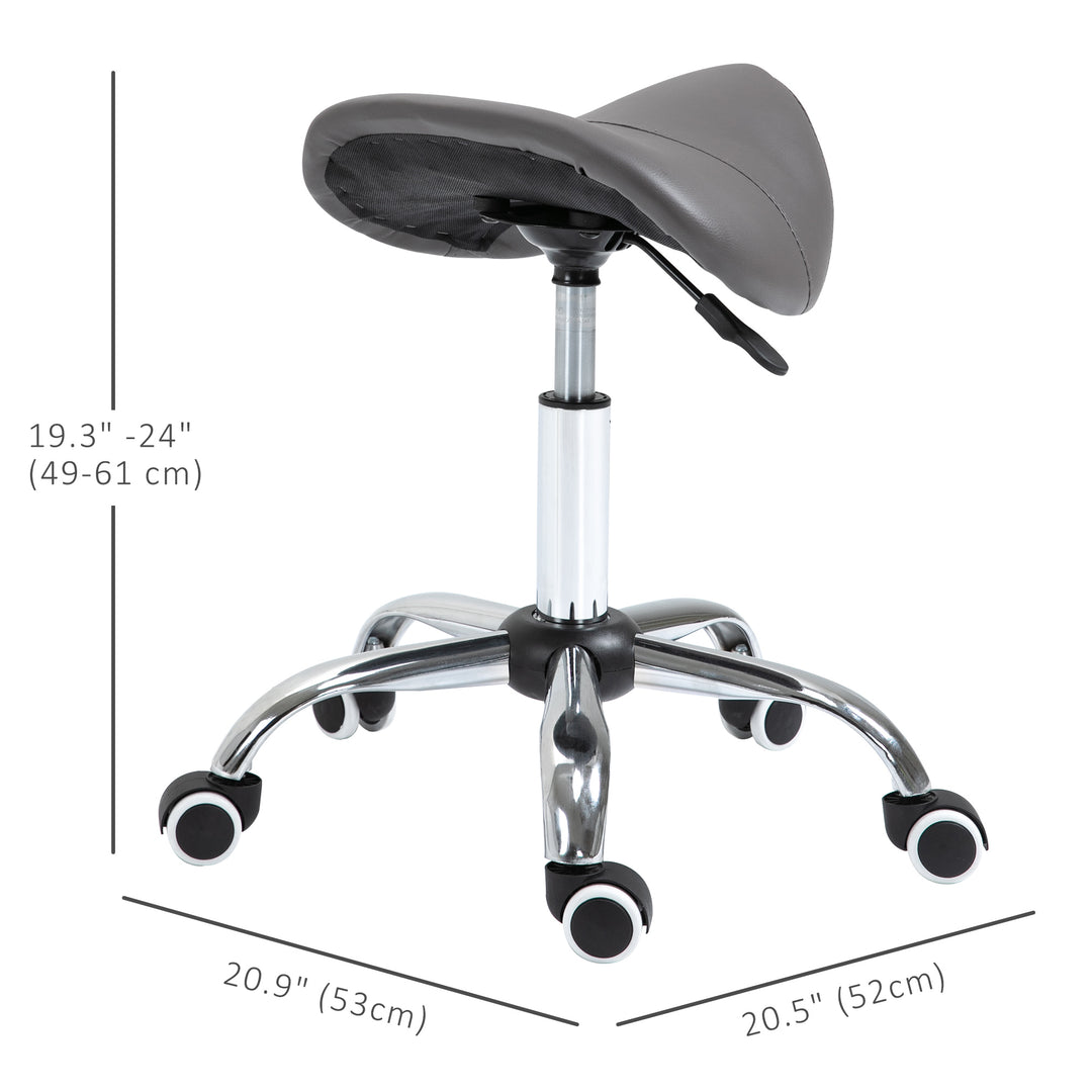 HOMCOM Cosmetic Stool 360° Rotate Height Adjustable Salon Massage Spa Chair Hydraulic Rolling Faux Leather Saddle Stool Mobility, Cream White