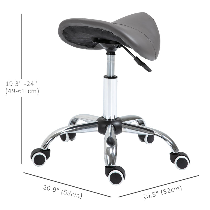 HOMCOM Cosmetic Stool 360° Rotate Height Adjustable Salon Massage Spa Chair Hydraulic Rolling Faux Leather Saddle Stool Mobility, Cream White