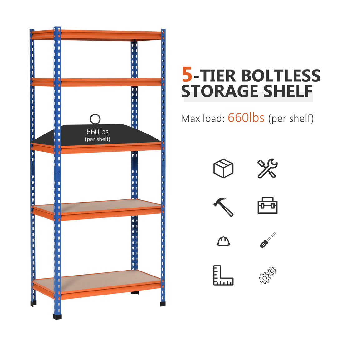 HOMCOM 5-Tier Heavy Duty Garage Shelf, Metal Shelving Unit with Adjustable Shelves, Metal Frame, 31.5"x15.75"x71.75", 3300 lbs Capacity for Workshop, Shed, Office