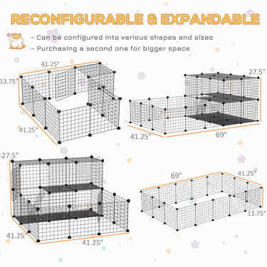 PawHut Small Animal Cage Rabbit Cage with Door, Guinea Pig Playpen, Small Animal Fence for Bunny, Chinchilla, Freret, Chinchilla, Indoor and Outdoor Use, Total 46 Panels, 68.9" x 41.3" x 27.6"