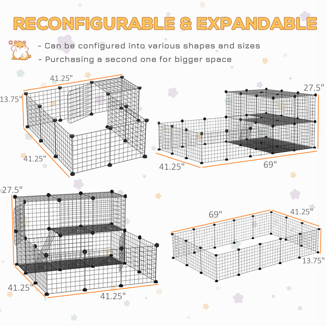 PawHut Small Animal Cage Rabbit Cage with Door, Guinea Pig Playpen, Small Animal Fence for Bunny, Chinchilla, Freret, Chinchilla, Indoor and Outdoor Use, Total 46 Panels, 68.9" x 41.3" x 27.6"