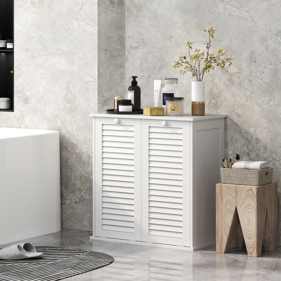 HOMCOM Tilt Out Laundry Cabinet, Laundry Basket Cabinet with 2 Baskets and 2 Louvered Doors, White