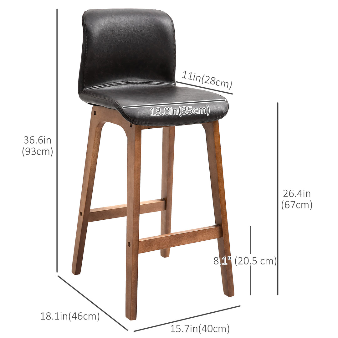 HOMCOM Modern Bar Stools Set of 2, Counter Height Bar Chair with PU Leather Wooden Frame Padding Seats for Dining Room Home Bar, Dark Brown