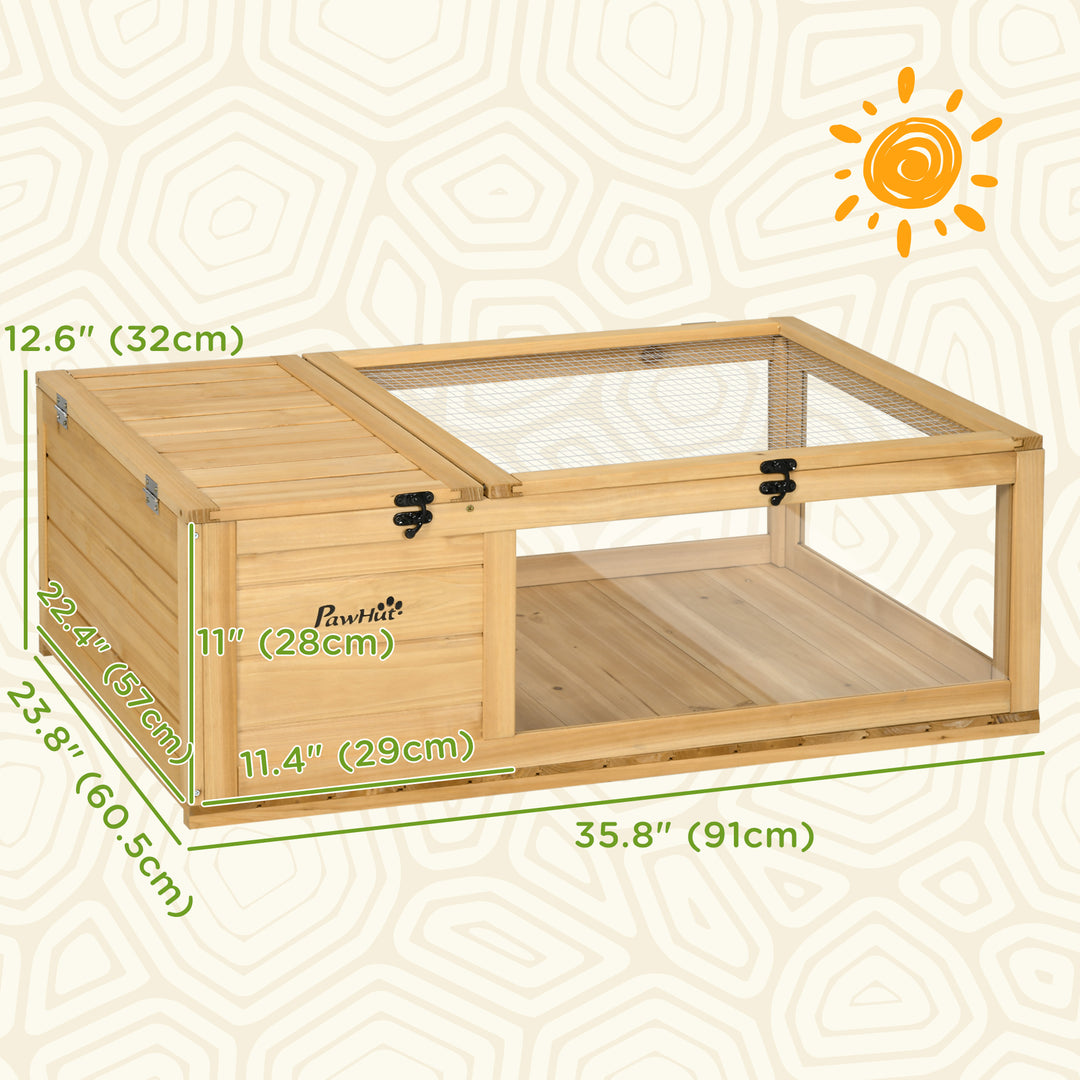 PawHut Wood Tortoise House for Lizards, Geckos, Indoor Outdoor Use, 35.8" x 23.8" x 12.6", Yellow