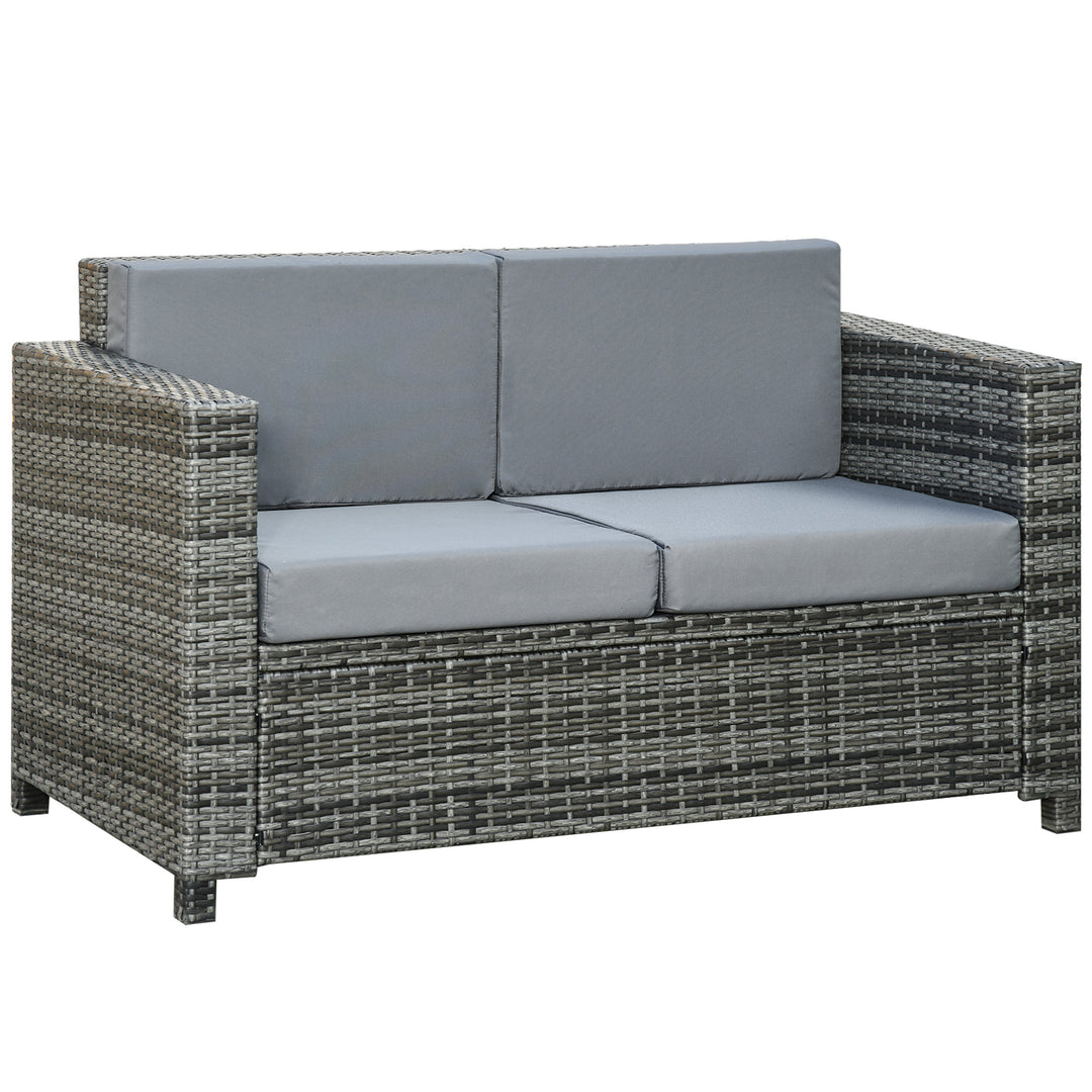 Outsunny 2 Seat Patio Loveseat Deluxe Wicker Sofa Chair Outdoor Rattan Furniture Couch All Weather with Cushion for Balcony, Deck, Garden and Poolside, Grey
