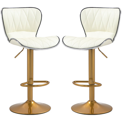 HOMCOM Counter Height Bar Stools Set of 2, Adjustable Height Bar Chairs with Swivel Seat, PU Leather Upholstery