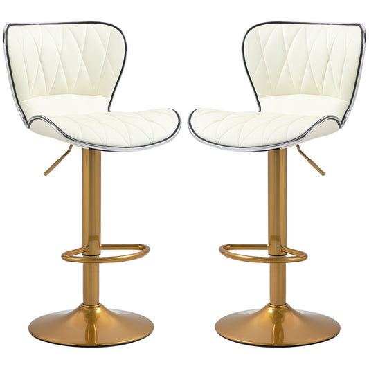 HOMCOM Counter Height Bar Stools Set of 2, Adjustable Height Bar Chairs with Swivel Seat, PU Leather Upholstery