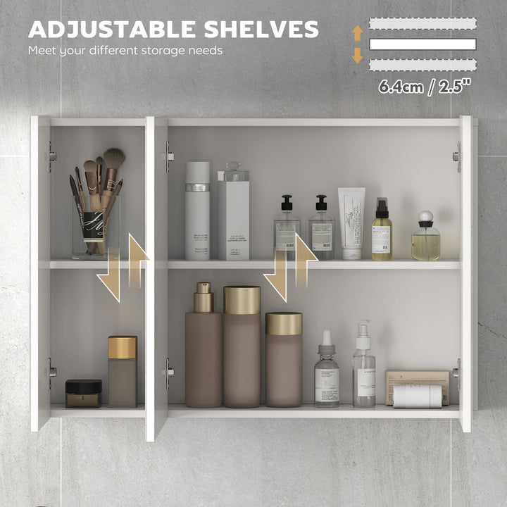 kleankin 28" x 24" Wall Mounted Mirror Cabinet, Bathroom Medicine Cabinet with Mirror, 3 Doors and Adjustable Shelves, White