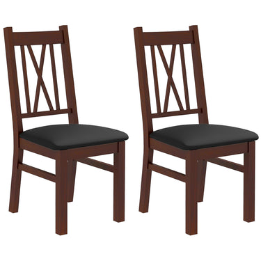 HOMCOM Farmhouse Dining Table Chairs Set of 2, Pine Wood Kitchen Table Chairs with PU Leather Cushion for Living Room, Bedroom