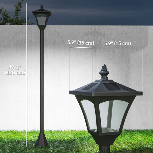 Outsunny Single Solar Lamp Post Garden Solar-Powered LED Streetlight Style Outdoor Light Waterproof 5-6 Hours with Base for Lawn Pathway Walkway 47"H, Black
