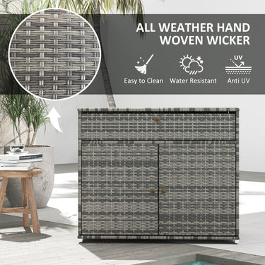 Outsunny Outdoor Storage Cabinet, Wicker 2-Door Pool Towel Storage Cabinet with Drawer, PE Rattan Pool Organizer, Grey
