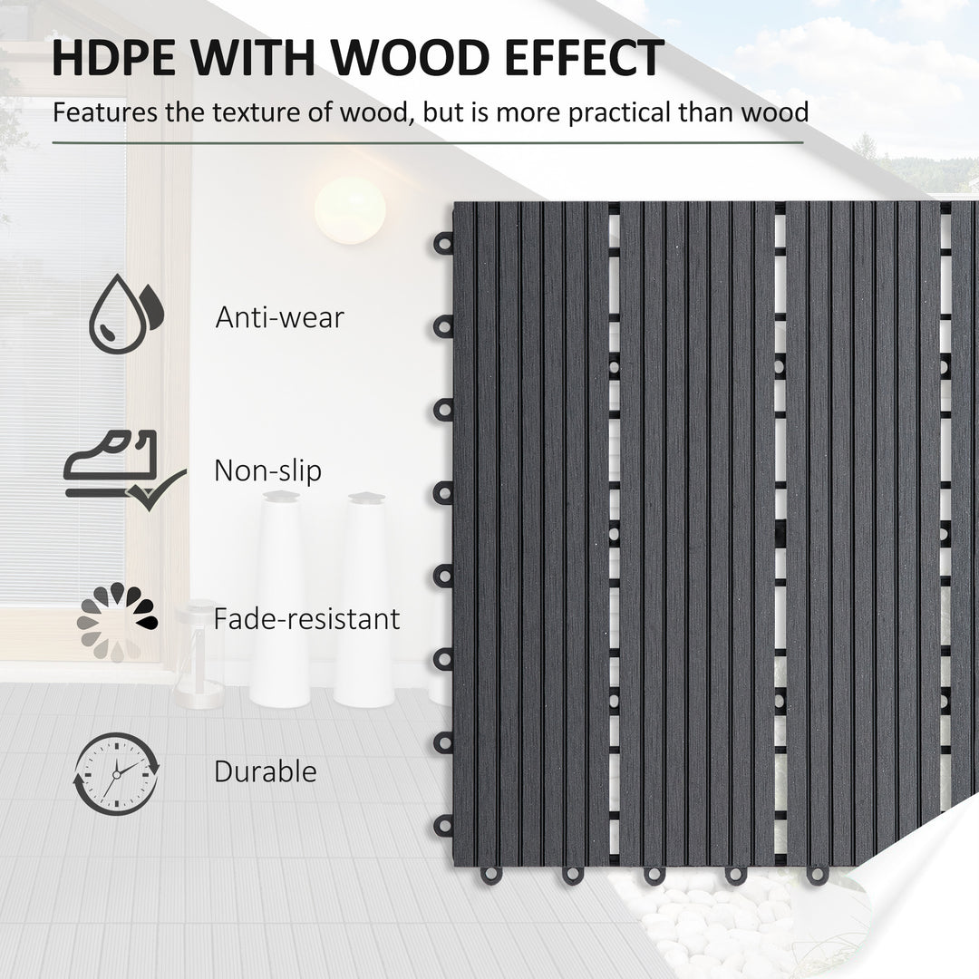 Outsunny 11 Pcs Plastic Interlocking Deck Tiles, 12" x 12" Non-slip Flooring Tiles for Indoor Outdoor Patio Balcony, Grey