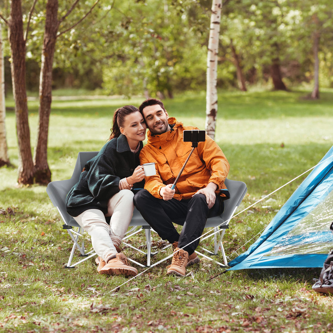 Outsunny Double Camping Chair, Oversized Camping Loveseat for Adults, Heavy Duty Folding Camp Chair, Support 529 lbs