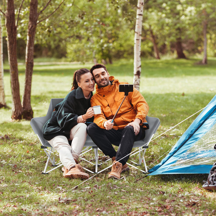 Outsunny Double Camping Chair, Oversized Camping Loveseat for Adults, Heavy Duty Folding Camp Chair, Support 529 lbs