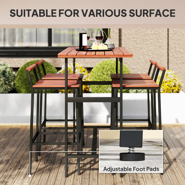 Outsunny 5 Piece Patio Bar Set with 47" Bar Height Table and 4 Bar Stools, for Backyard, Balcony, Porch, Pool, Lawn, Brown