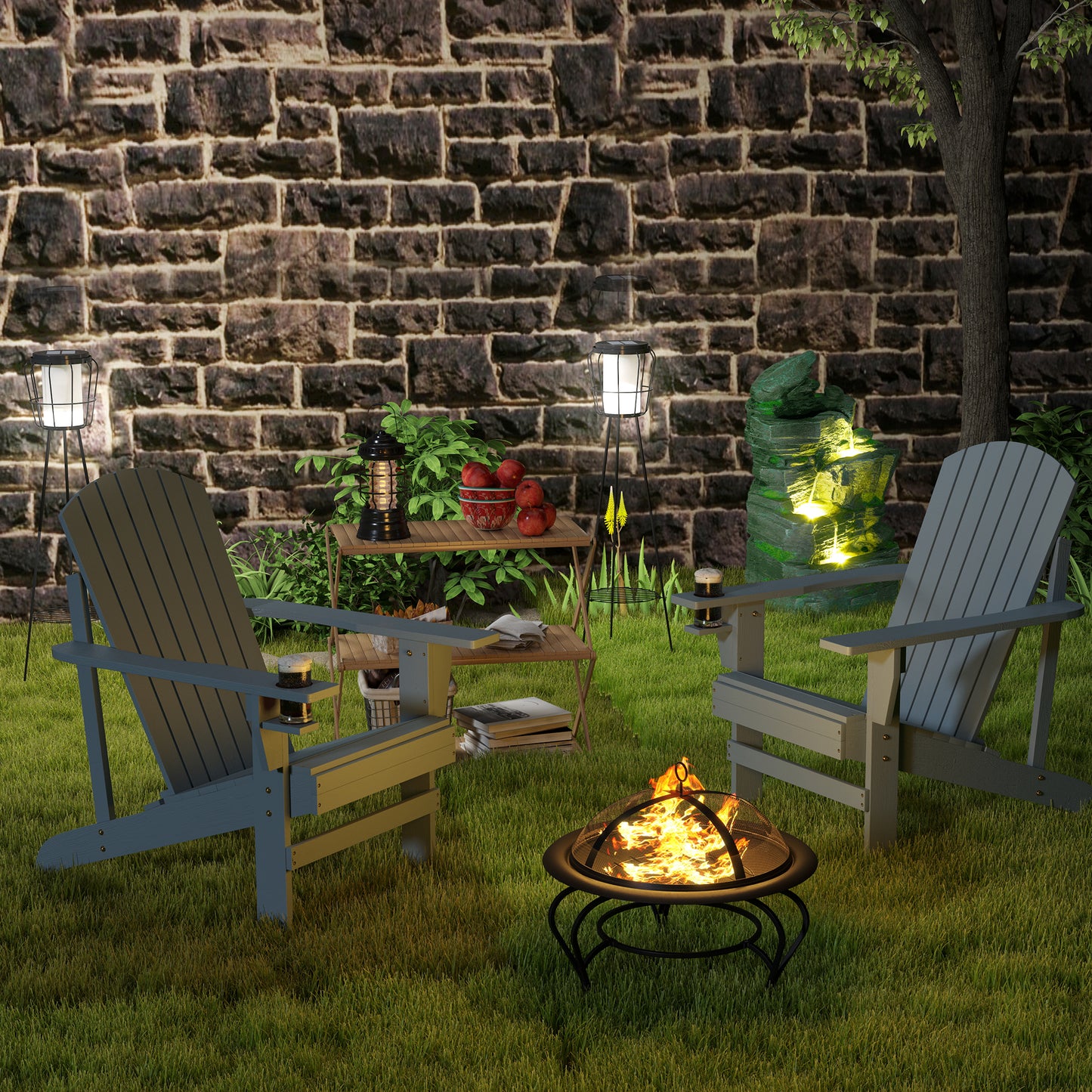Outsunny 22" Round Firepit Patio Fireplace Garden Heater Portable Wood Burning Porch with Poker and Spark Screen Black