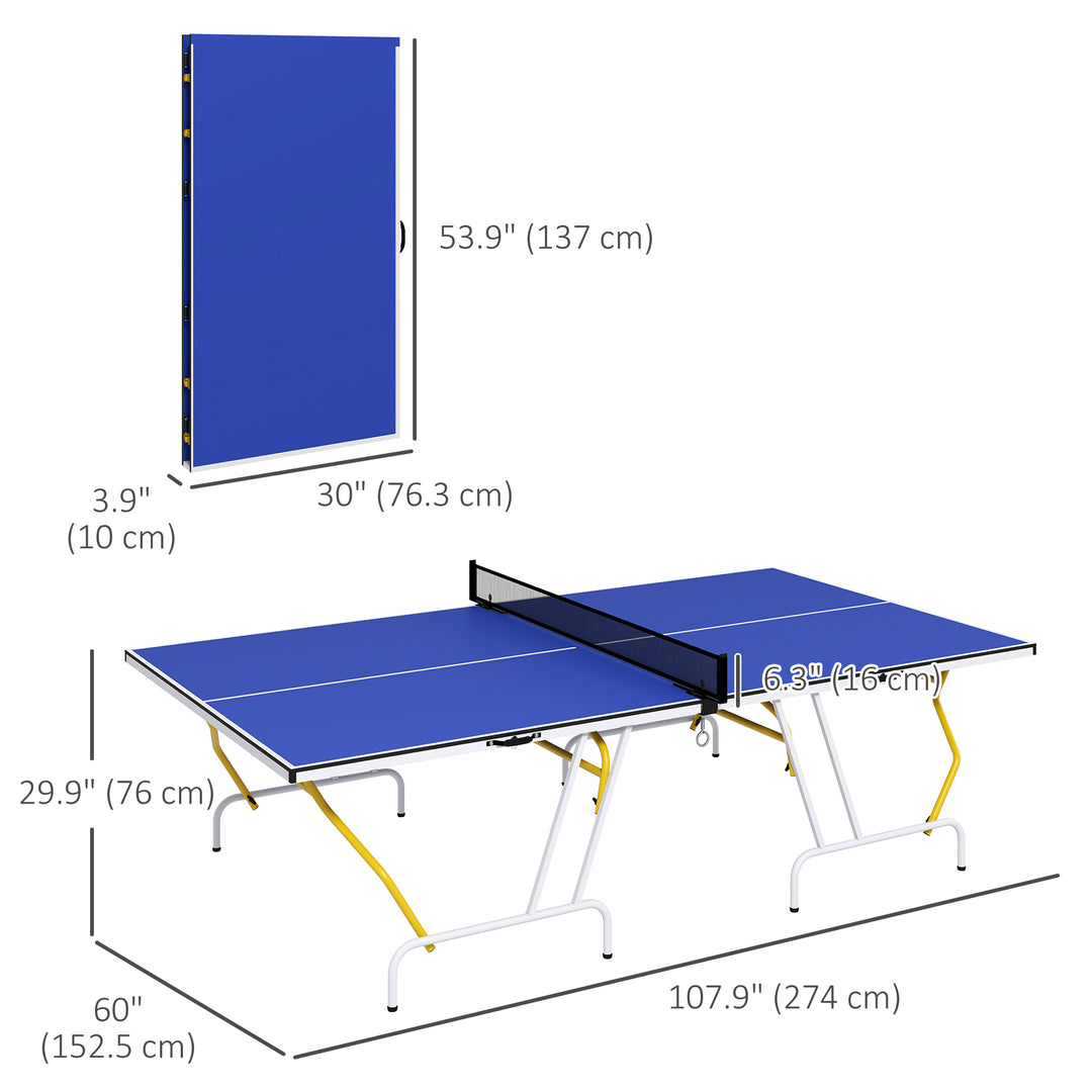 Soozier 9' x 5' Full Size Table Tennis Table, Folding Ping Pong Table with Paddles and Balls, Blue