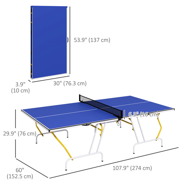 Soozier 9' x 5' Full Size Table Tennis Table, Folding Ping Pong Table with Paddles and Balls, Blue