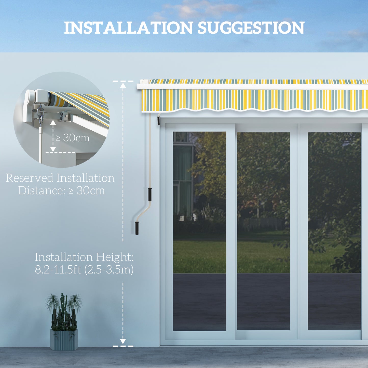 Outsunny 10' x 6.5' Manual Retractable Awning with LED Lights, Aluminum Frame Sun Canopies for Patio Door Window, Yellow/Grey