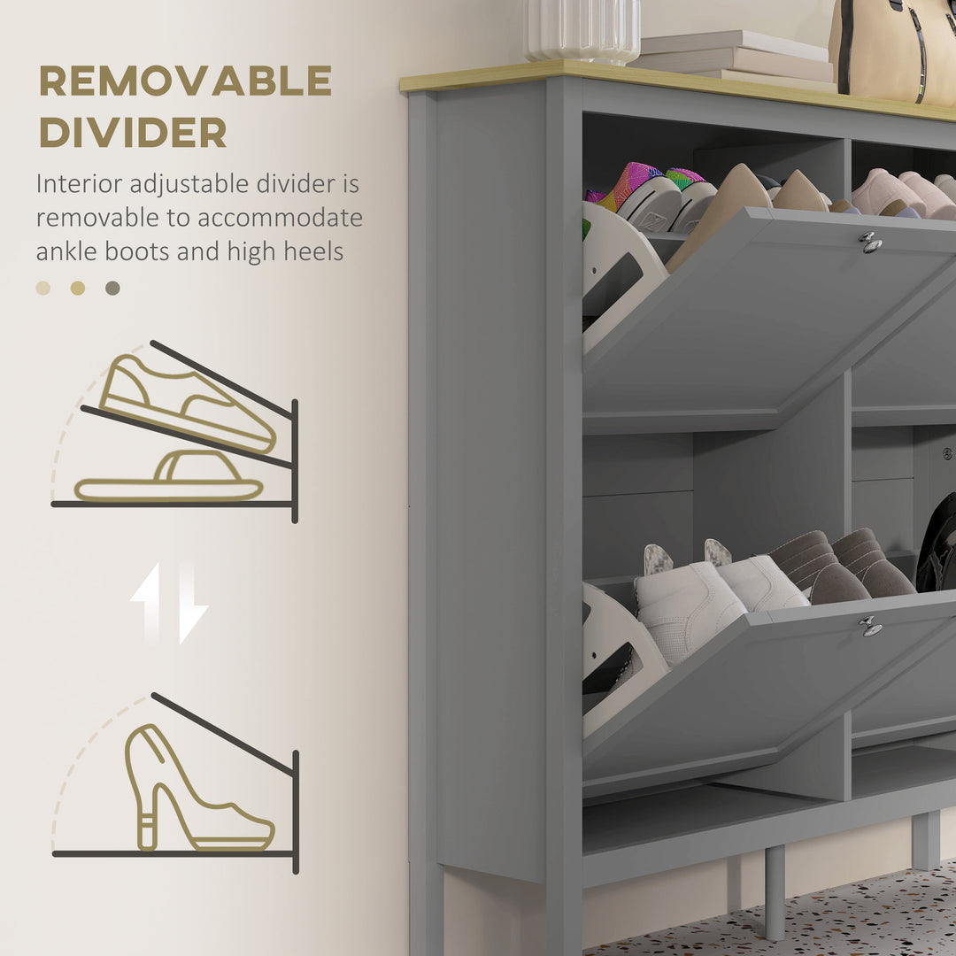 HOMCOM Entryway Shoe Storage Cabinet with 4 Flip Drawers, Adjustable Shelves, Narrow Shoe Cabinet for 20 Pairs of Shoes, Grey