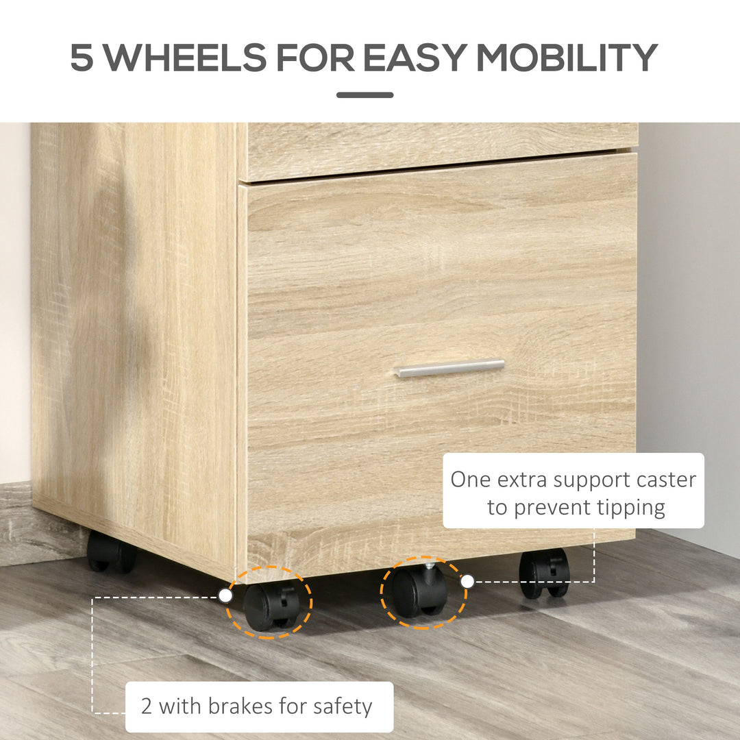 Vinsetto Mobile Filing Cabinet, Vertical File Cabinet with 2 Drawers, Wheels, for Letter or A4 File, Natural