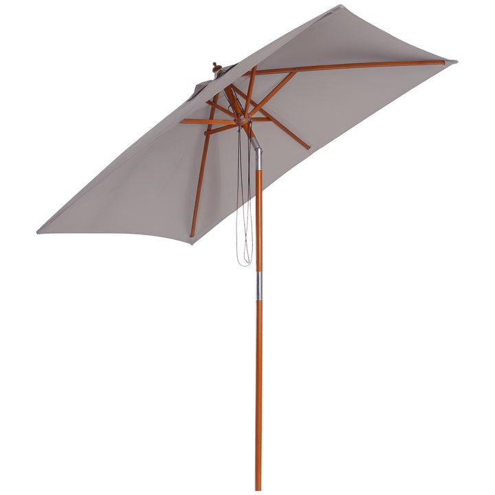Outsunny 6.6x5ft Square Market Parasol, Wooden Patio Umbrella with Tilt Mechanism and 6 Bamboo Ribs, Garden Sunshade, Wine Red