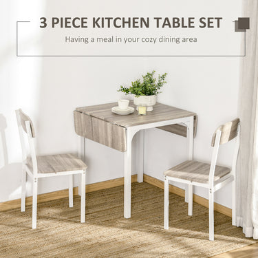 HOMCOM Foldable Dining Table Set for 2, Drop-Leaf Kitchen Table with 2 Chairs for Apartments, Studios, Natural Drop-leaf Dining Table Set Includes 2 Chairs