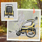 Aosom 2 Seat Bike Trailer for Kids 2-in-1 Double Baby Jogging Stroller with Handbrake, Rubber Wheels, 5 Point Harness, Waterproof Cover, Storage Bag, Reflectors, Yellow
