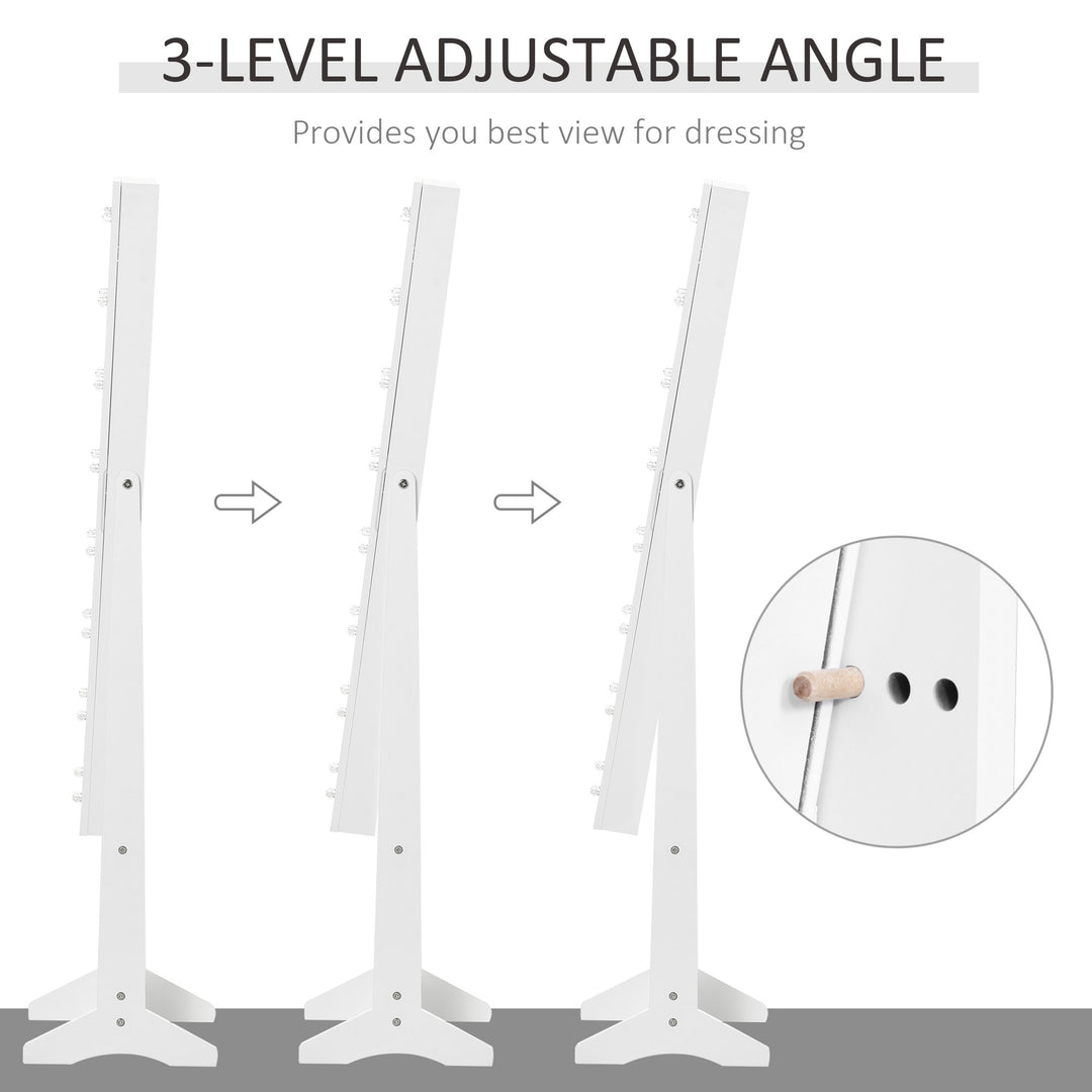 HOMCOM Free Standing Armoire Organizer, Lighted Mirrored Jewelry Cabinet w/ Angle Adjustable & 16 LED Lights Warm White