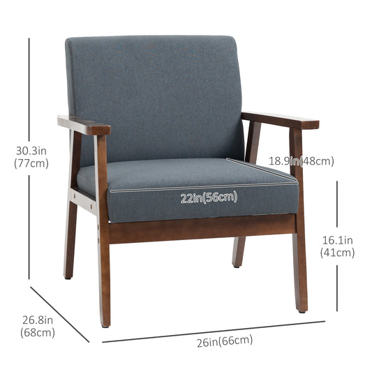 HOMCOM Modern Accent Chairs with Cushioned Seat, Upholstered Linen-Feel Armchair for Bedroom, Living Room, Dark Gray