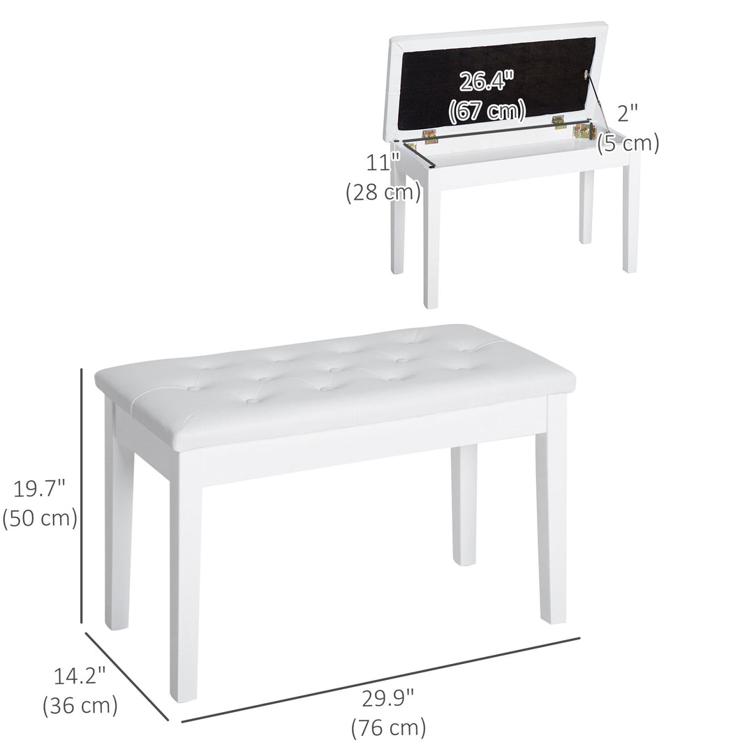 HOMCOM 30" Piano Bench with Padded Cushion and Storage, Faux Leather Keyboard Bench with Solid Wood Legs, Black