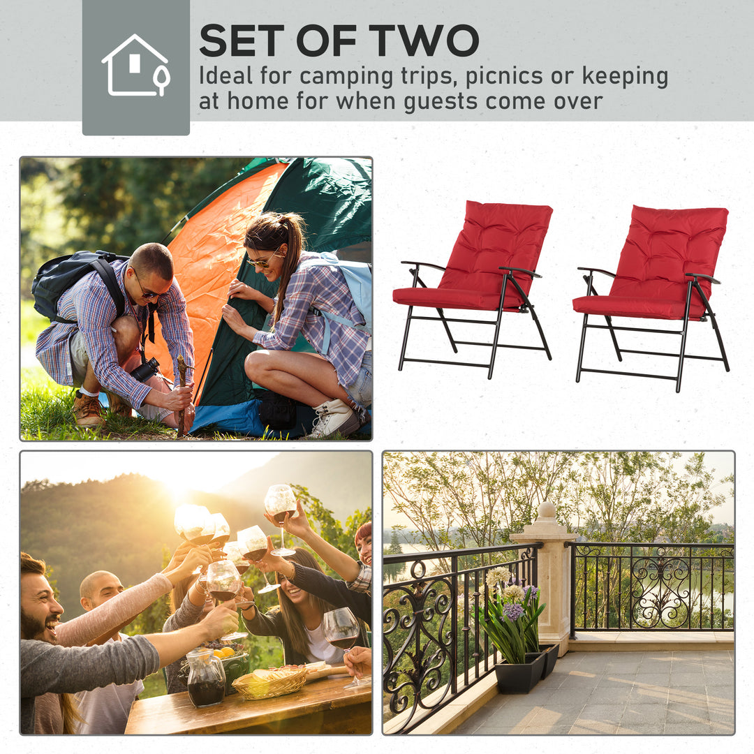 Outsunny Set of 2 Outdoor Folding Chairs with Adjustable Backrest, Padded Camping Chairs for Outdoor Events, Grey