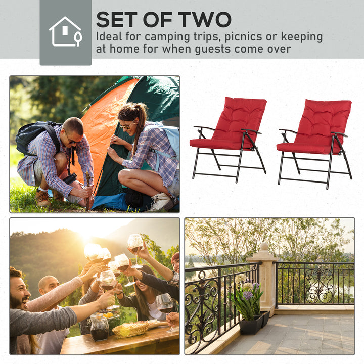 Outsunny Set of 2 Outdoor Folding Chairs with Adjustable Backrest, Padded Camping Chairs for Outdoor Events, Grey