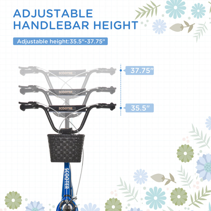 Aosom Kick Scooter with Adjustable Handlebar, Kids Scooter with 2 Brakes Basket Cupholder 16" Inflatable Rubber Tyres Pink